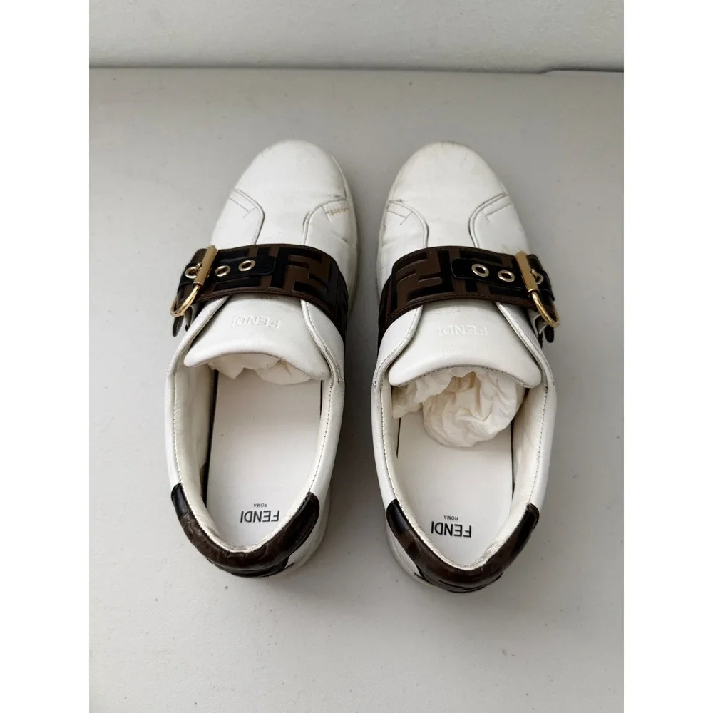 Fendi FF Logo Sneakers Womens 39 White Pre-owned Buckle Strap